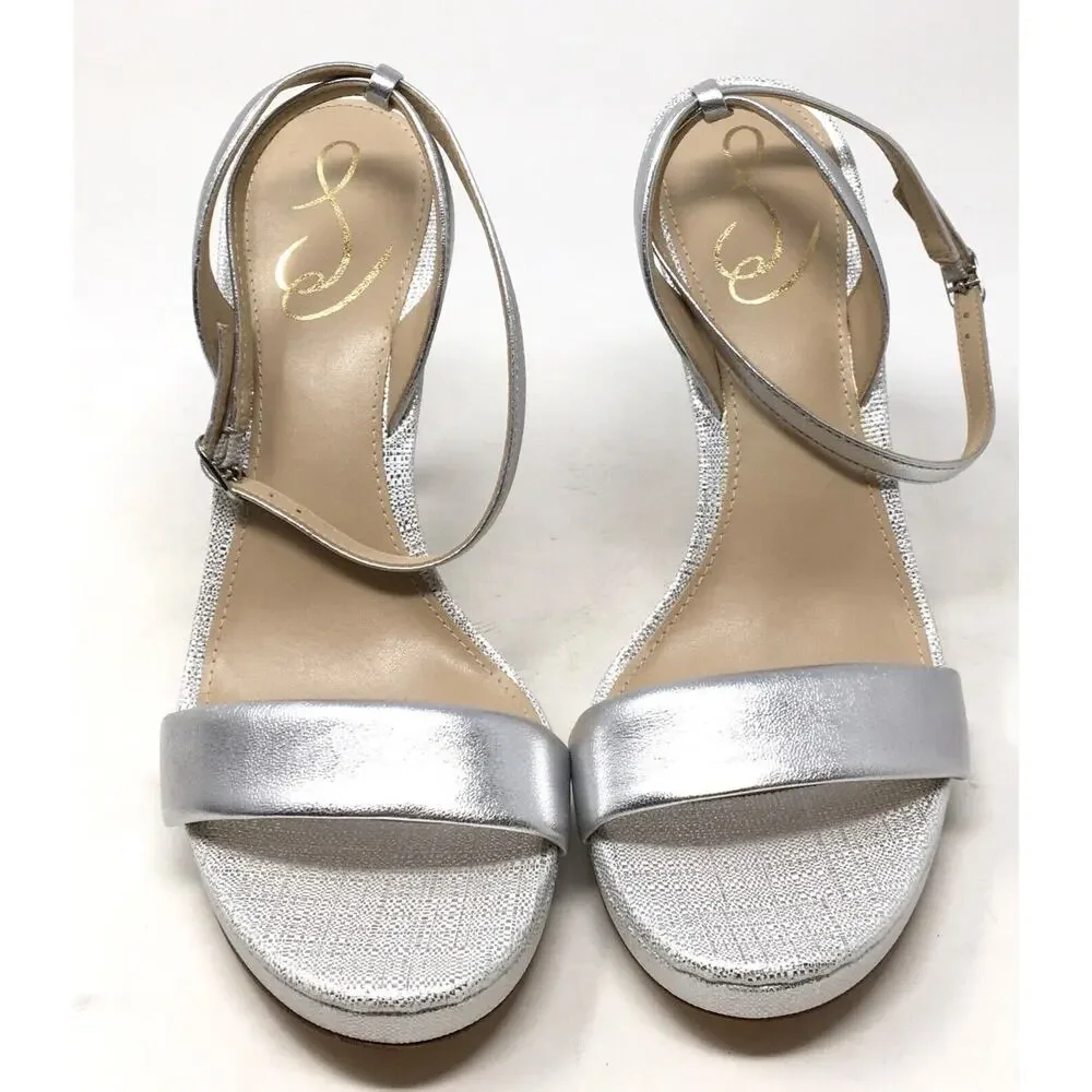 Sam Edelman Jade Women's Size 9 Silver Ankle Strap High Heel Sandals Shoes - Picture 4 of 8
